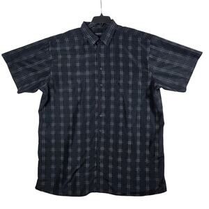 Synergy Button Down Shirt Men’s 3XL Tall Black White Grid Short Sleeve Casual